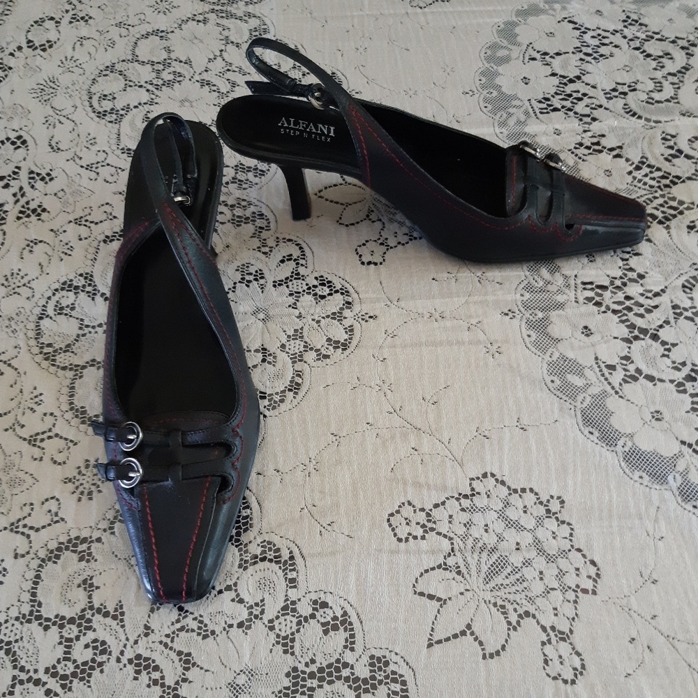 Alfani Black Red Sling Back Heeled Shoes Size 5.5